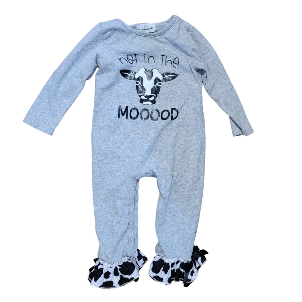 Marie Nicole Romper Gray S Not In The Mooood Cow Print Girls Boutique‎ Ruffle